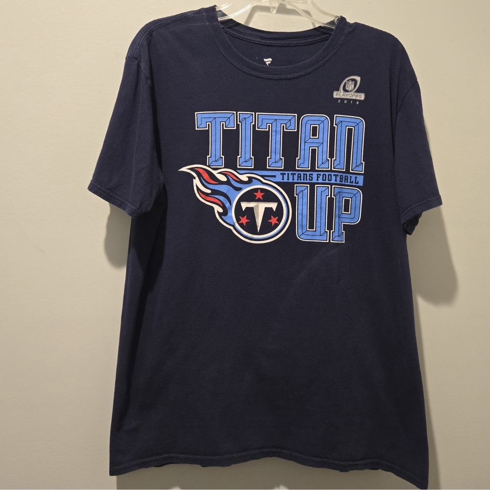 Tennessee Titans Football T Shirt Fanatics NFL Playoffs‎ 2019 Blue Mens L